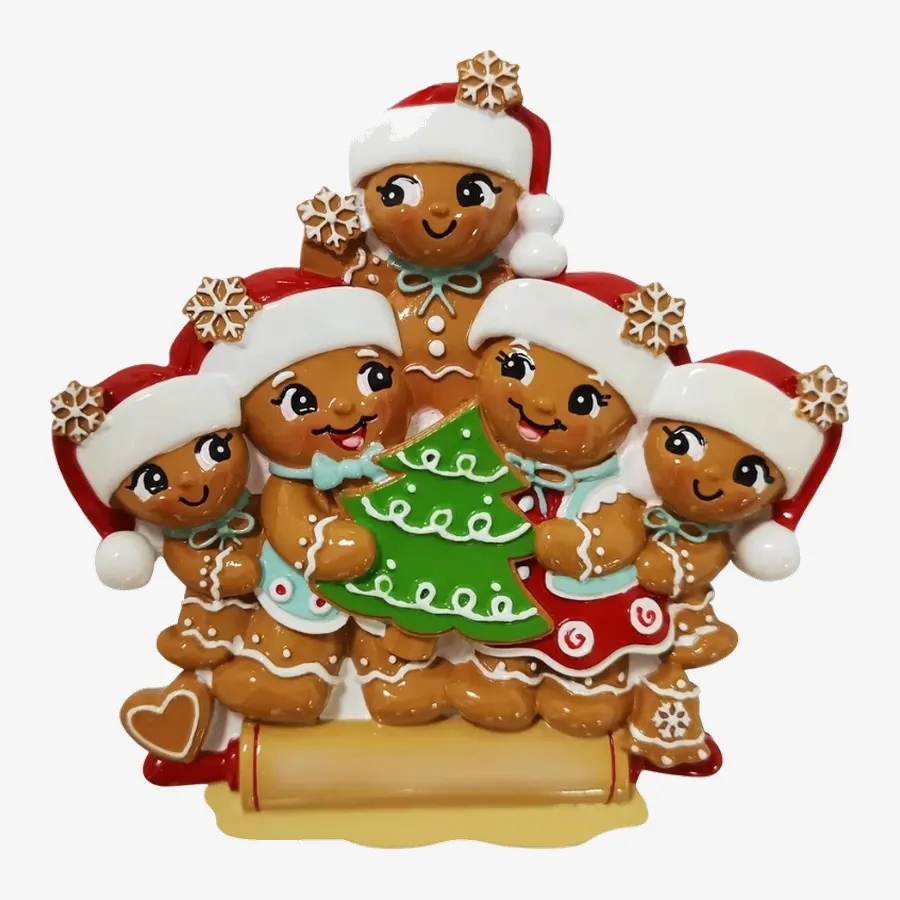 OR2380-5 - Nostalgic Gingerbread Family of 5 Personalised Christmas Decoration