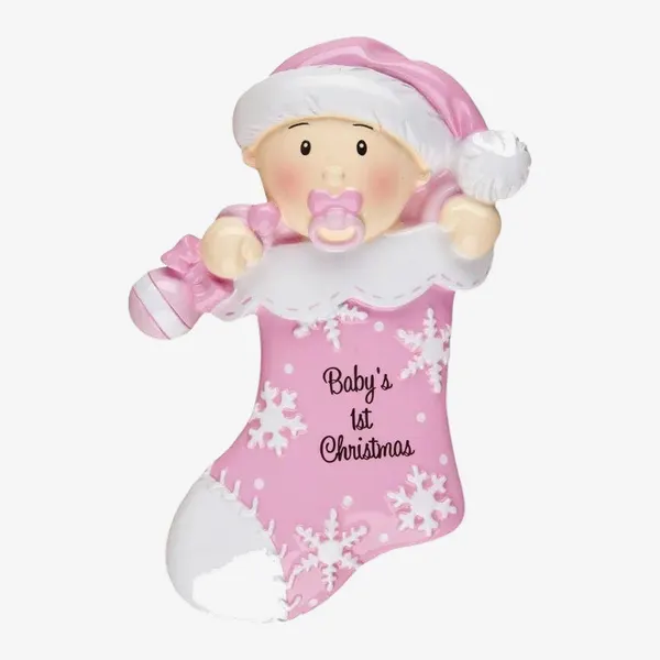 OR1252-P - Baby First Stocking (Pink) Personalised Christmas Decoration