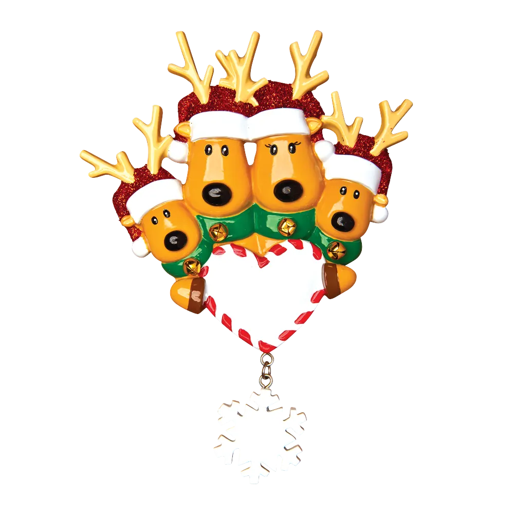 OR1018-4 - New Reindeer Family of 4 Personalised Christmas Decoration
