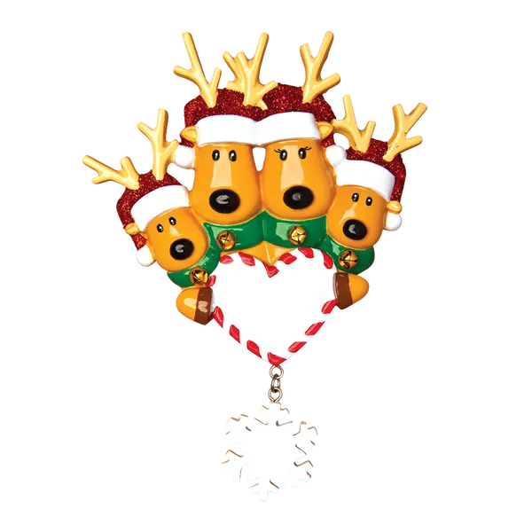 OR1018-4 - New Reindeer Family of 4 Personalised Christmas Decoration