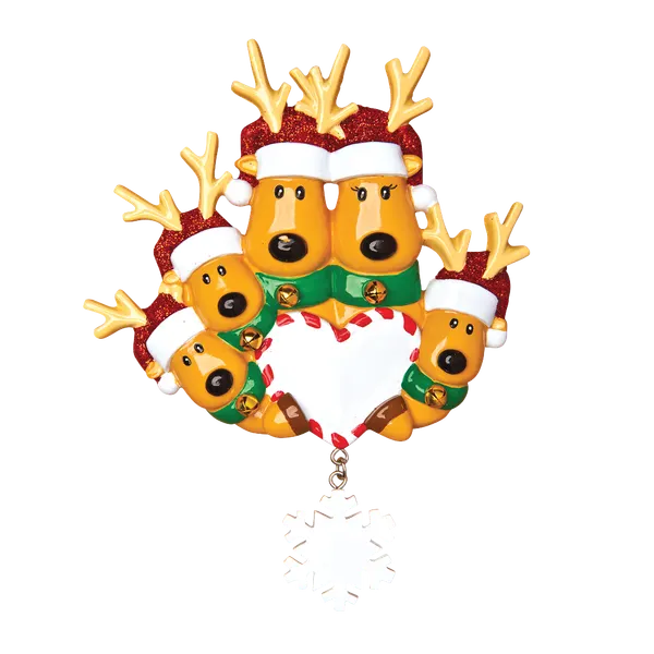 OR1018-5 - New Reindeer Family of 5 Personalised Christmas Decoration