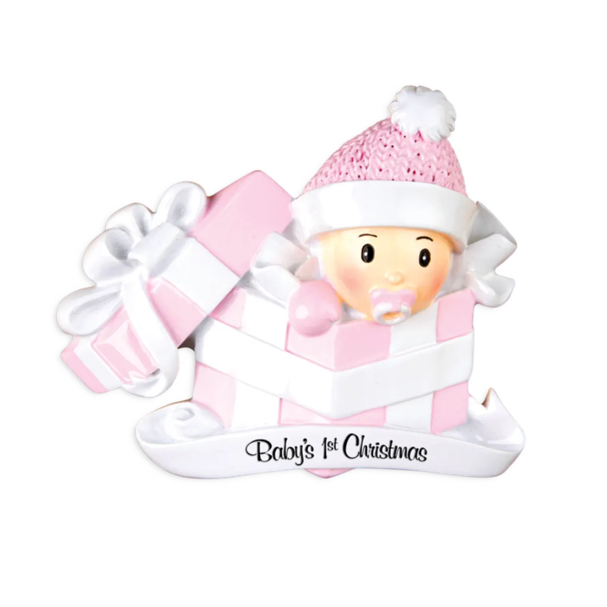 OR1330-P - Baby Girl in Present Personalised Christmas Decoration