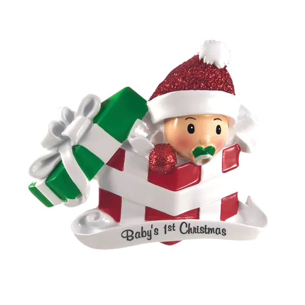 OR1330-RG - Baby in Present Personalised Christmas Decoration
