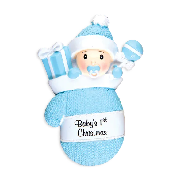 OR1331-B - Baby Boy in Mitten Personalised Christmas Decoration