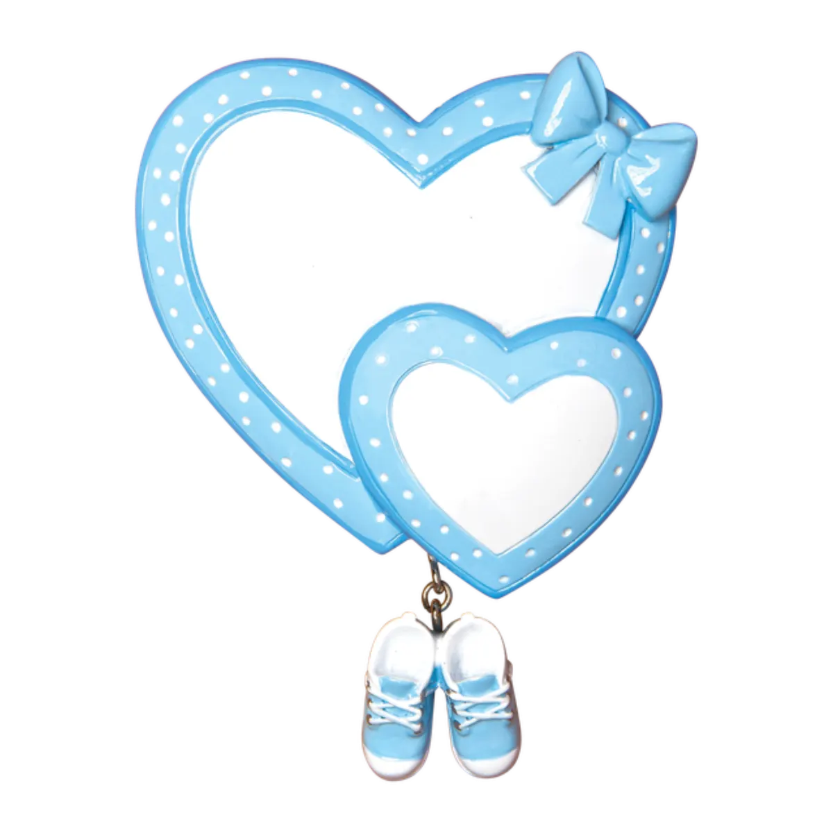OR1443-B - Baby Heart/Booties (Blue) Personalised Christmas Decoration