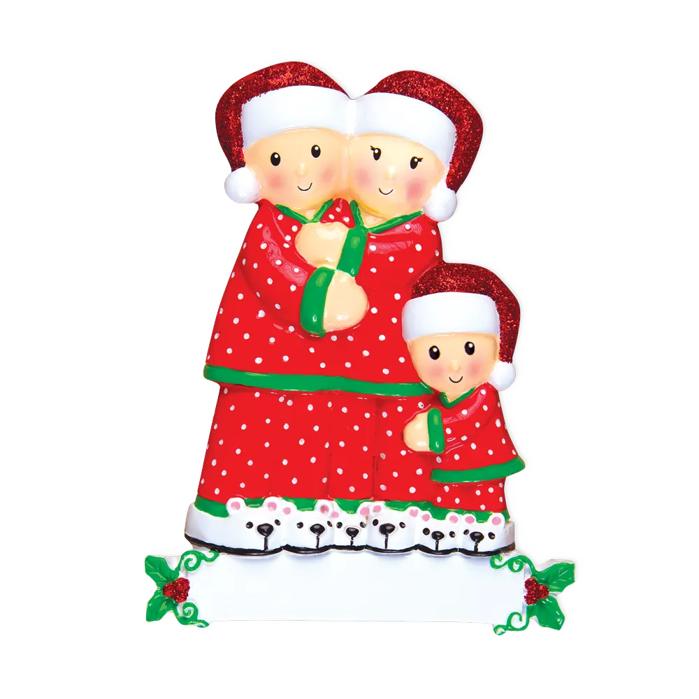 OR1470-3 - Pajama Family of 3 Personalised Christmas Decoration