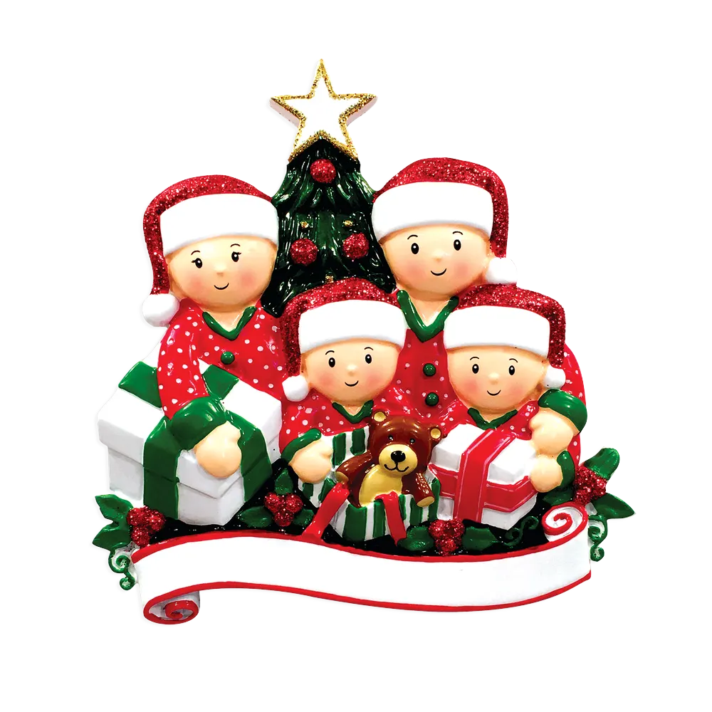 OR1523-4 - Opening Presents (Family of 4) Christmas Ornament