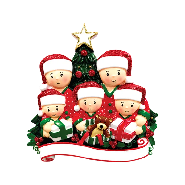 OR1523-5 - Opening Presents (Family of 5) Christmas Ornament