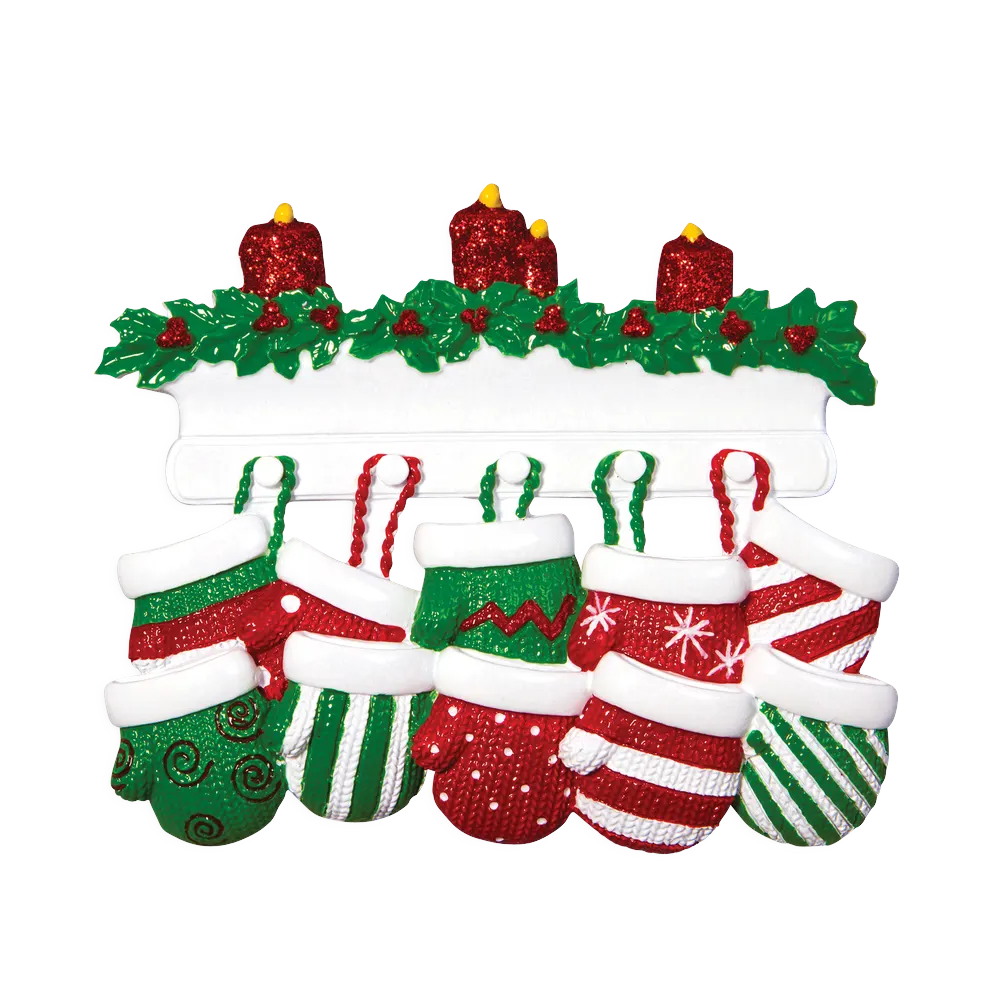 OR1570-10 - Red & Green Mitten Family of 10 Personalised Christmas Decoration