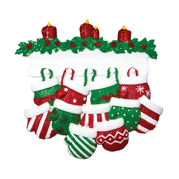 OR1570-11 - Red & Green Mitten Family of 11 Personalised Christmas Decoration