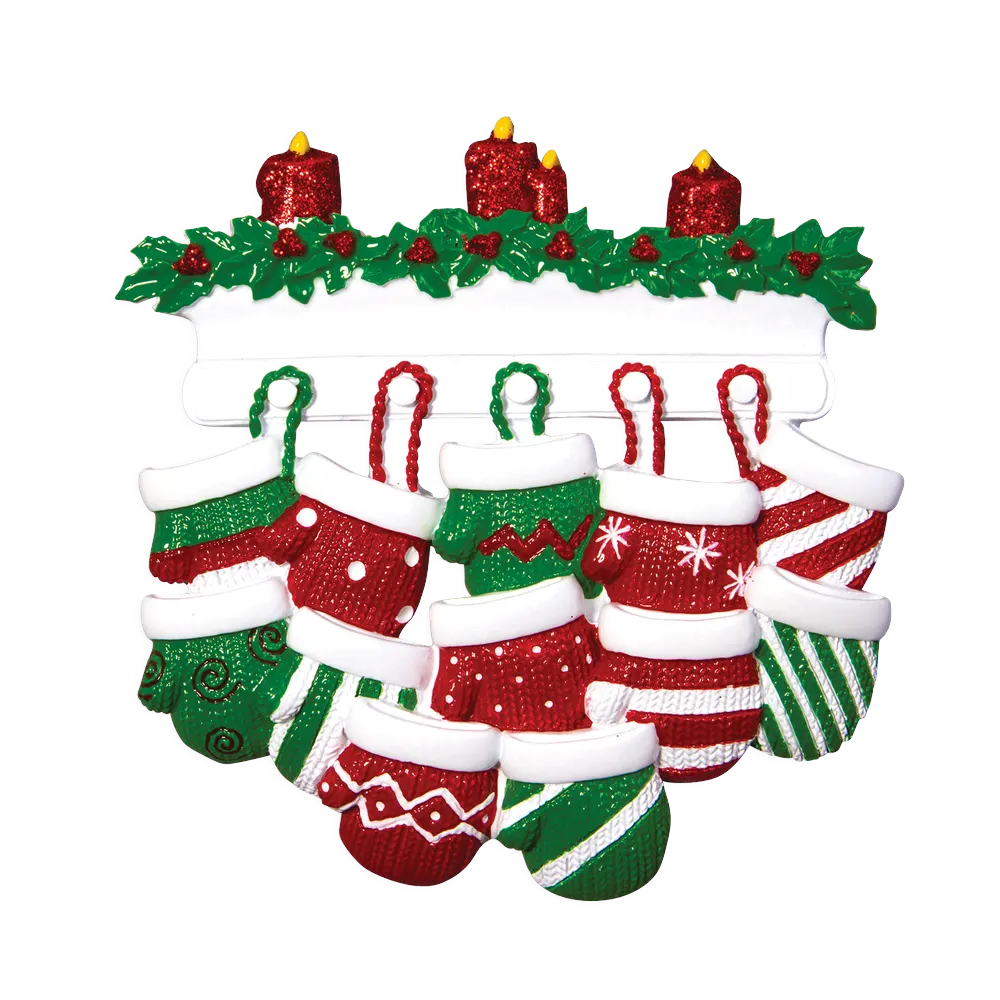 OR1570-12 - Red & Green Mitten Family of 12 Personalised Christmas Decoration
