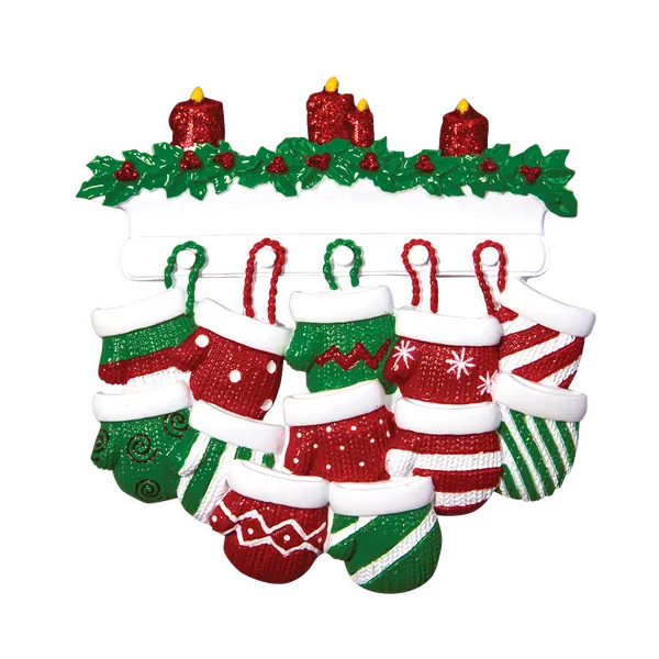 OR1570-12 - Red & Green Mitten Family of 12 Personalised Christmas Decoration