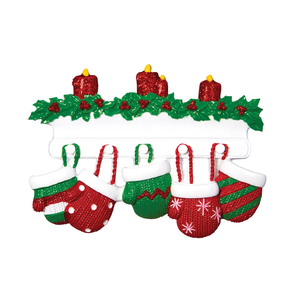 OR1570-5 - Red & Green Mitten Family of 5 Personalised Christmas Decoration