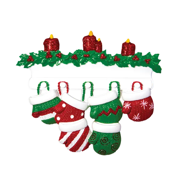 OR1570-6 - Red & Green Mitten Family of 6 Personalised Christmas Decoration