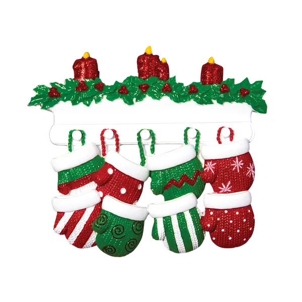 OR1570-8 - Red & Green Mitten Family of 8 Personalised Christmas Decoration