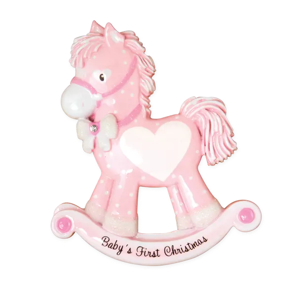 OR1573-P - Baby Girl Rocking Horse (New) Personalised Christmas Decoration