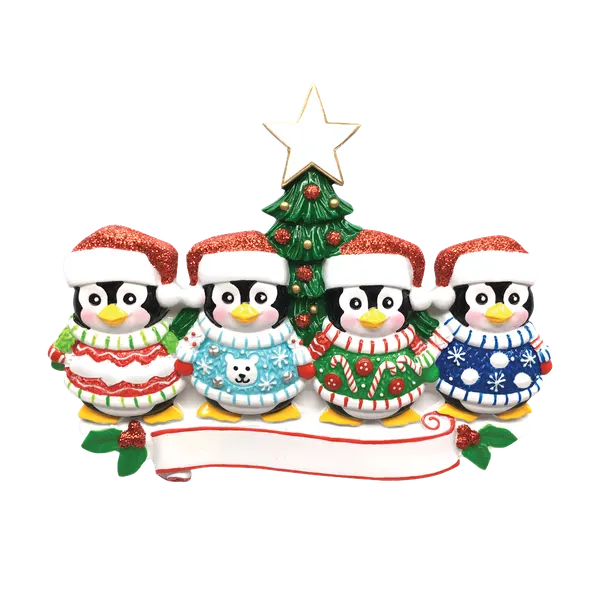OR1602-4 - Ugly Sweater Family of 4 Personalised Christmas Decoration