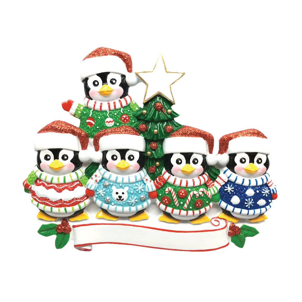 OR1602-5 - Ugly Sweater Family of 5 Personalised Christmas Decoration