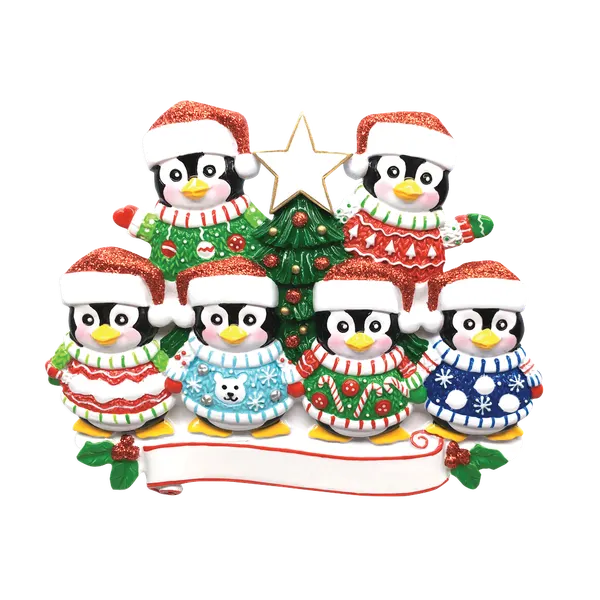 OR1602-6 - Ugly Sweater Family of 6 Personalised Christmas Decoration