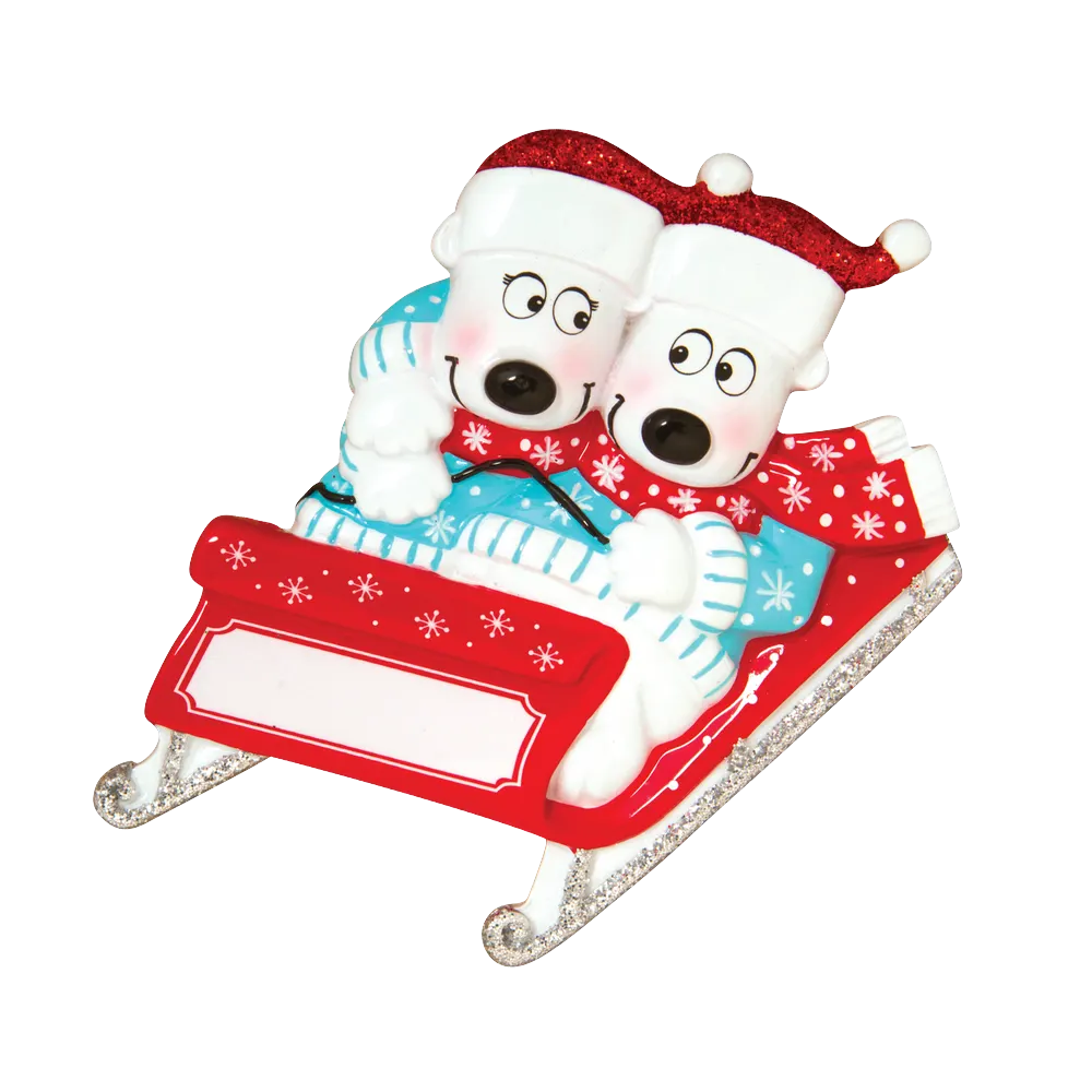 OR1605-2 - Bears On Sled Couple Personalised Christmas Decoration