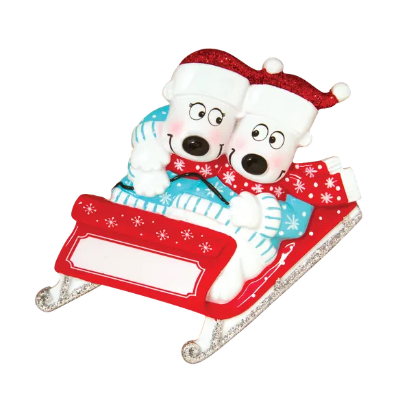 OR1605-2 - Bears On Sled Couple Personalised Christmas Decoration