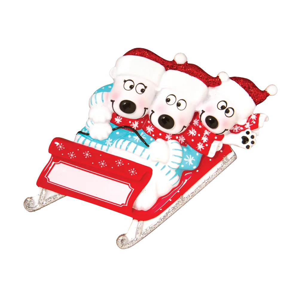OR1605-3 - Bears On Sled of 3 Personalised Christmas Decoration