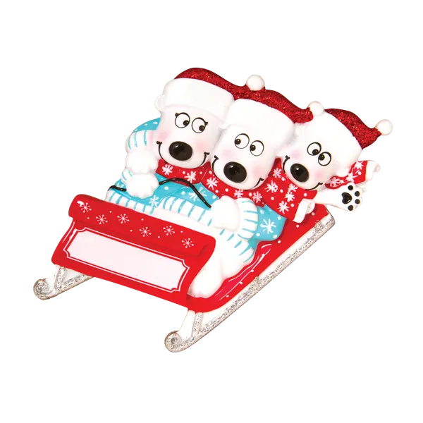 OR1605-3 - Bears On Sled of 3 Personalised Christmas Decoration