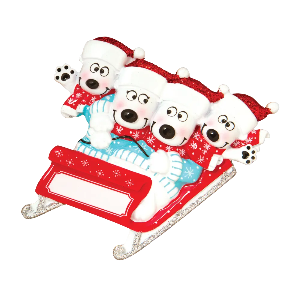 OR1605-4 - Bears On Sled of 4 Personalised Christmas Decoration
