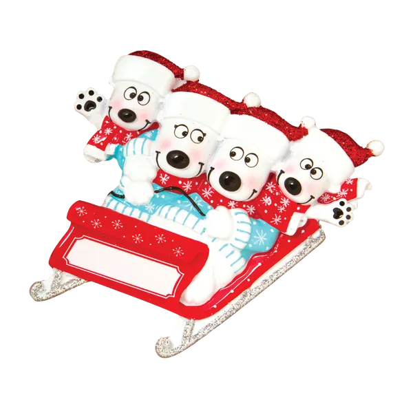 OR1605-4 - Bears On Sled of 4 Personalised Christmas Decoration