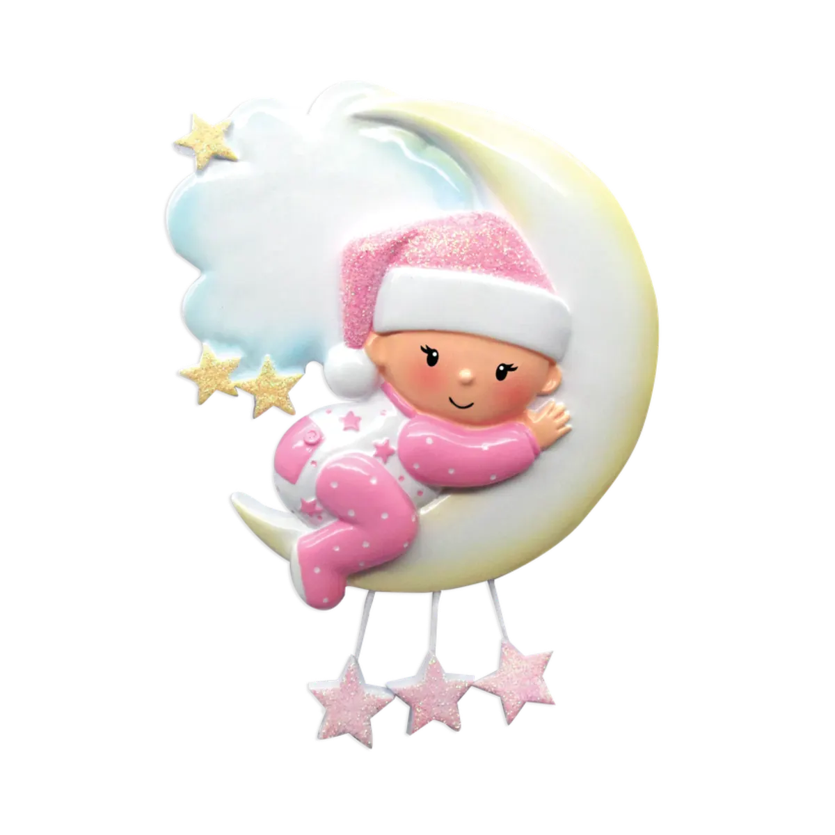 OR1637-P - Baby On Moon (Girl) Personalised Christmas Decoration