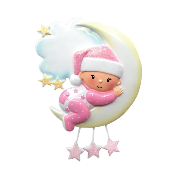 OR1637-P - Baby On Moon (Girl) Personalised Christmas Decoration