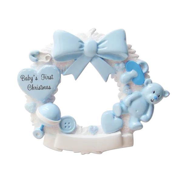 OR1640-B - Baby Christmas Wreath (Blue) Personalised Christmas Decoration