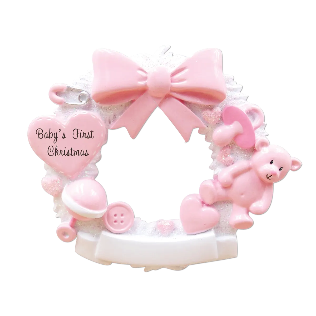 OR1640-P - Baby Christmas Wreath (Pink) Personalised Christmas Decoration