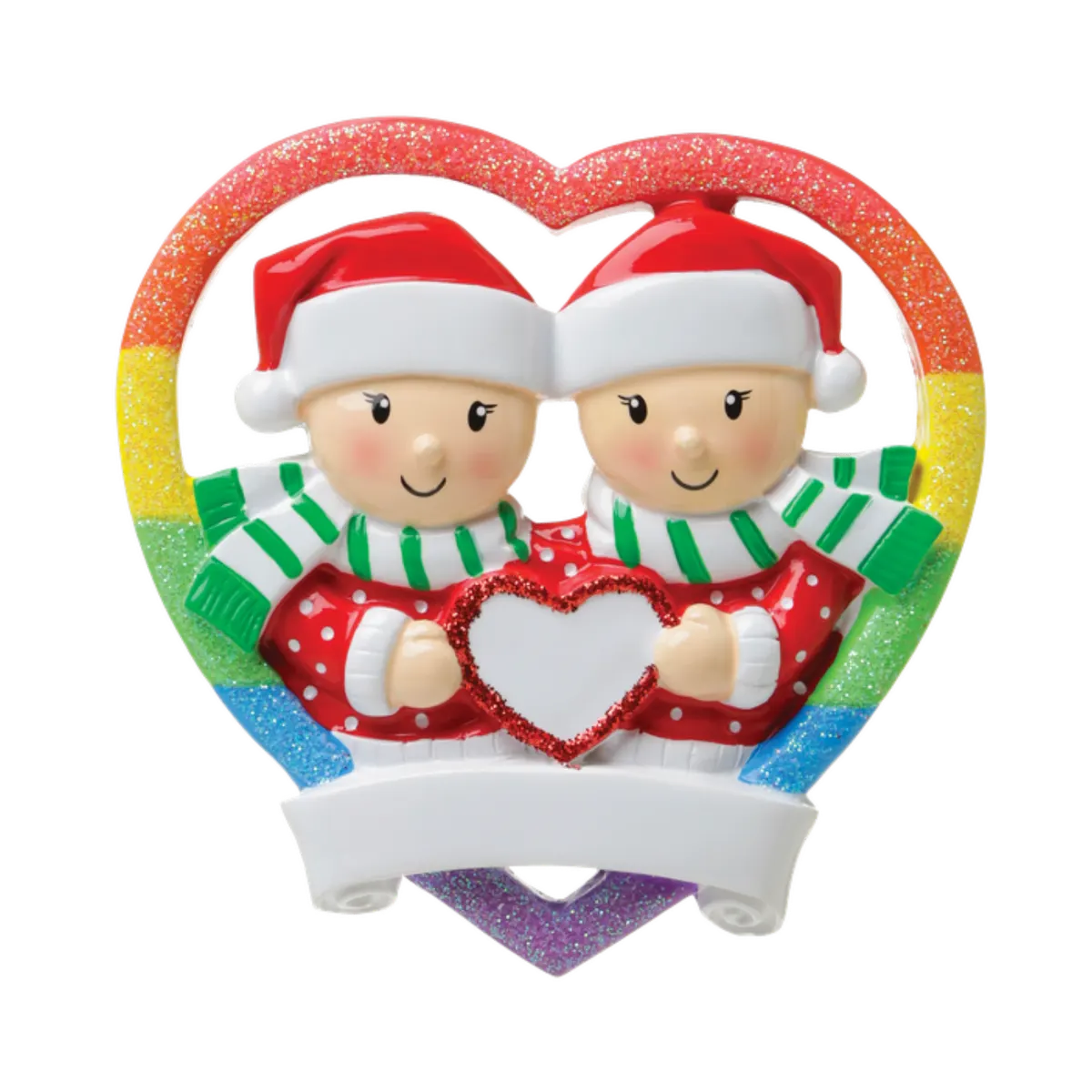 OR1666 - Rainbow Heart Same Sex Couple (Male) Personalised Christmas Decoration