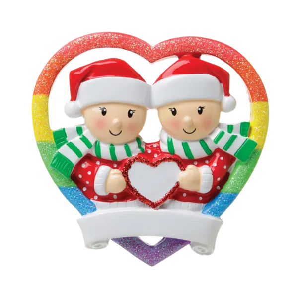 OR1666 - Rainbow Heart Same Sex Couple (Male) Personalised Christmas Decoration