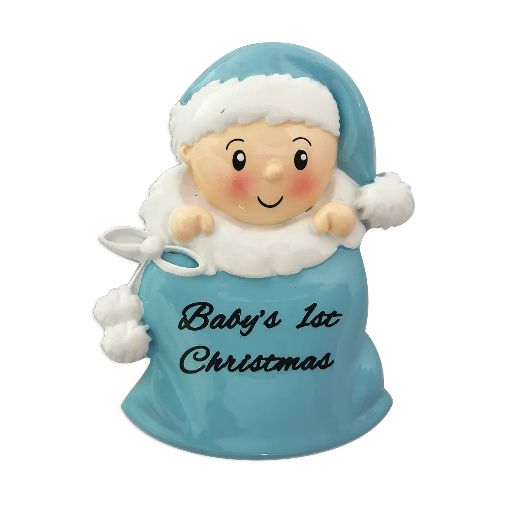 OR1715-B - Baby Boy in Santa Sack (Blue) Personalised Christmas Decoration