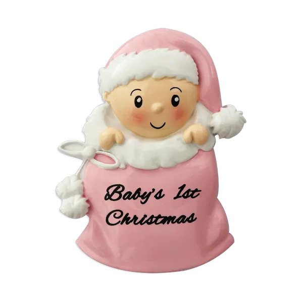 OR1715-P - Baby Girl in Santa Sack (Pink) Personalised Christmas Decoration
