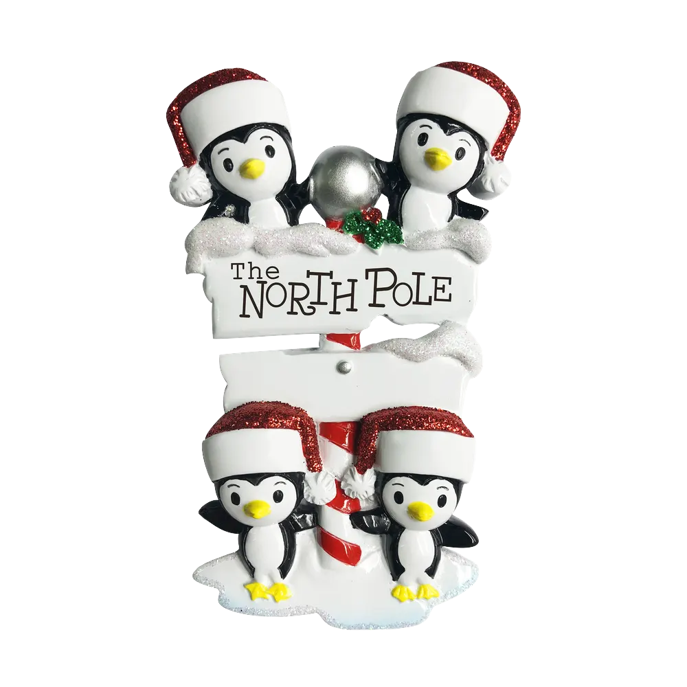 OR1739-4 - North Pole Penguin Family of 4 Personalised Christmas Decoration