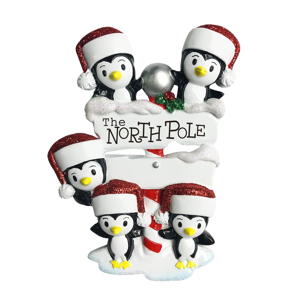 OR1739-5 - North Pole Penguin Family of 5 Personalised Christmas Decoration