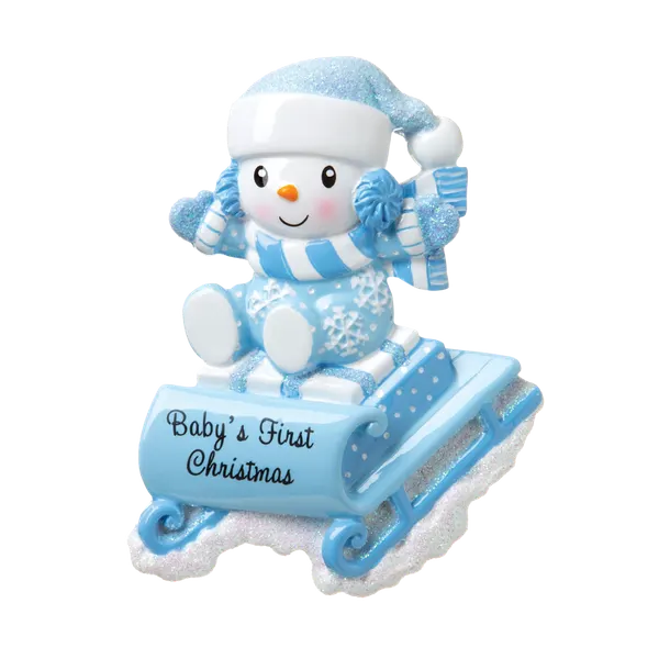 OR1742-B - Snowbaby On Sled (Blue) Personalised Christmas Decoration