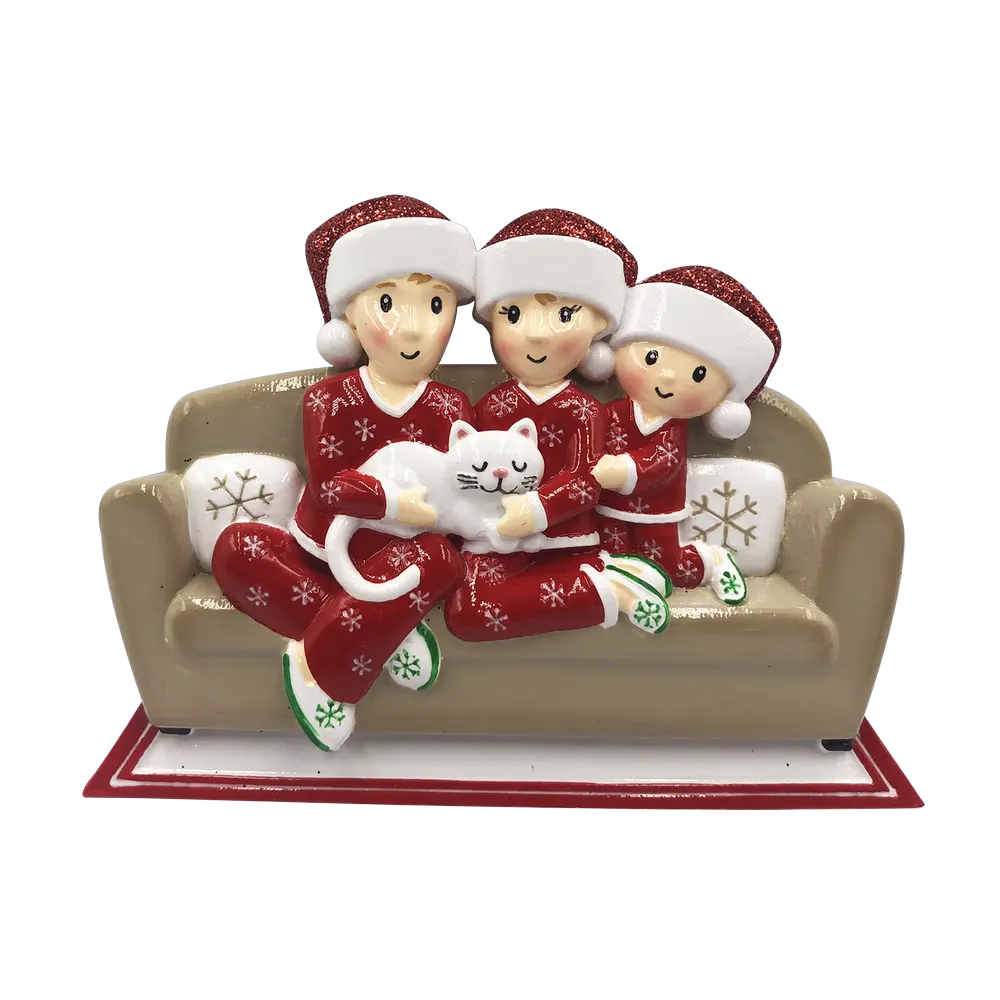 OR1786-3 - Family of 3 W/Cat Personalised Christmas Decoration