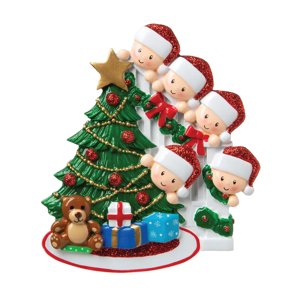 OR1789-5 - Peeking Family of 5 Personalised Christmas Decoration