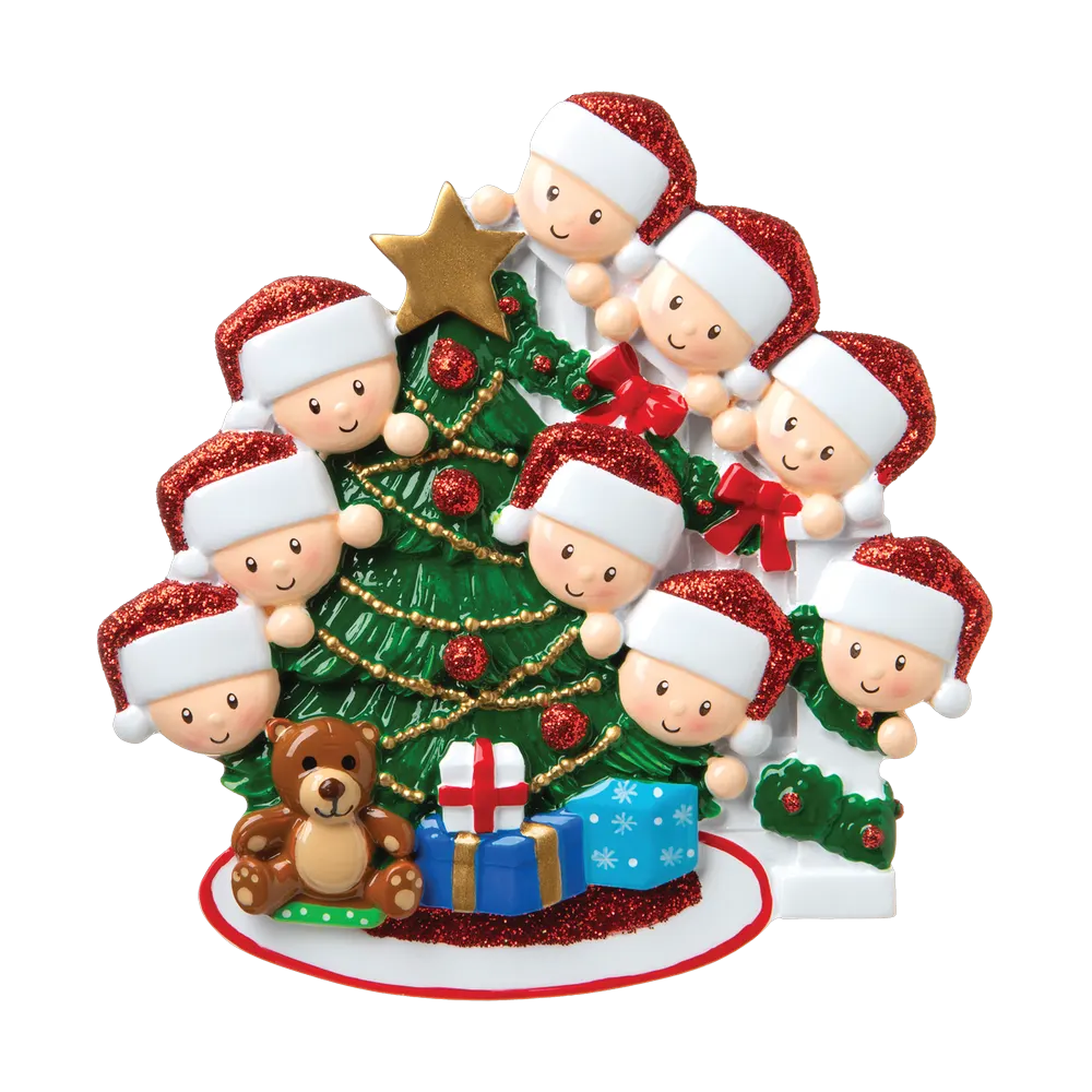 OR1789-9 - Peeking Family of 9 Personalised Christmas Decoration