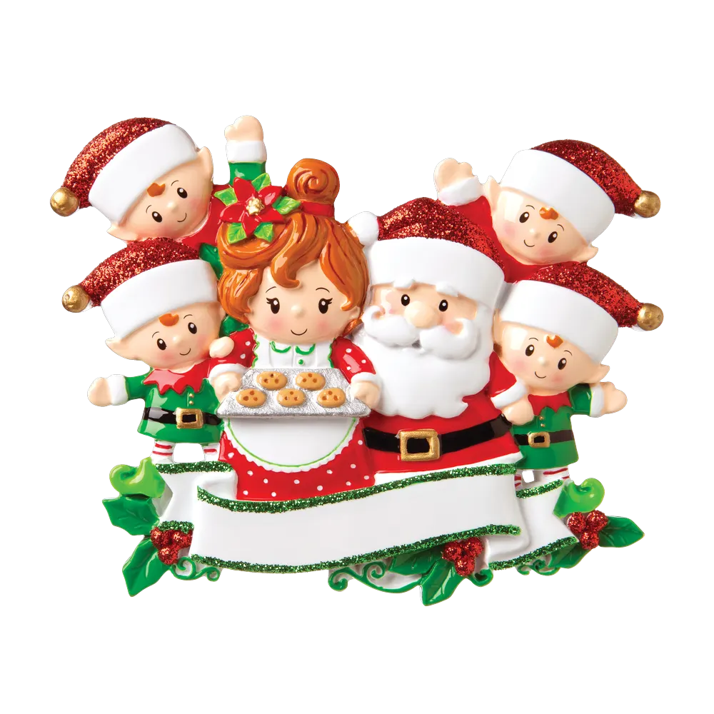 OR1790-6 - Santa & Mrs Claus With 4 Children Personalised Christmas Decoration