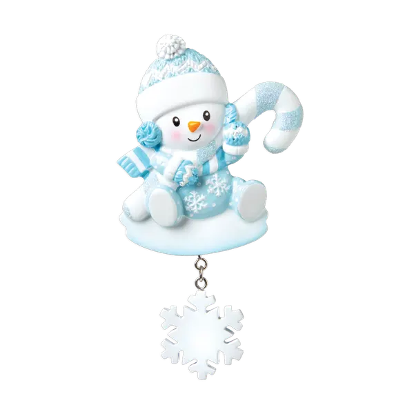 OR1846-B - Snowbaby With Candy Cane (Blue) Personalised Christmas Decoration