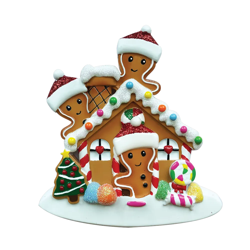OR1872-3 - Gingerbread House Family of 3 Personalised Christmas Decoration