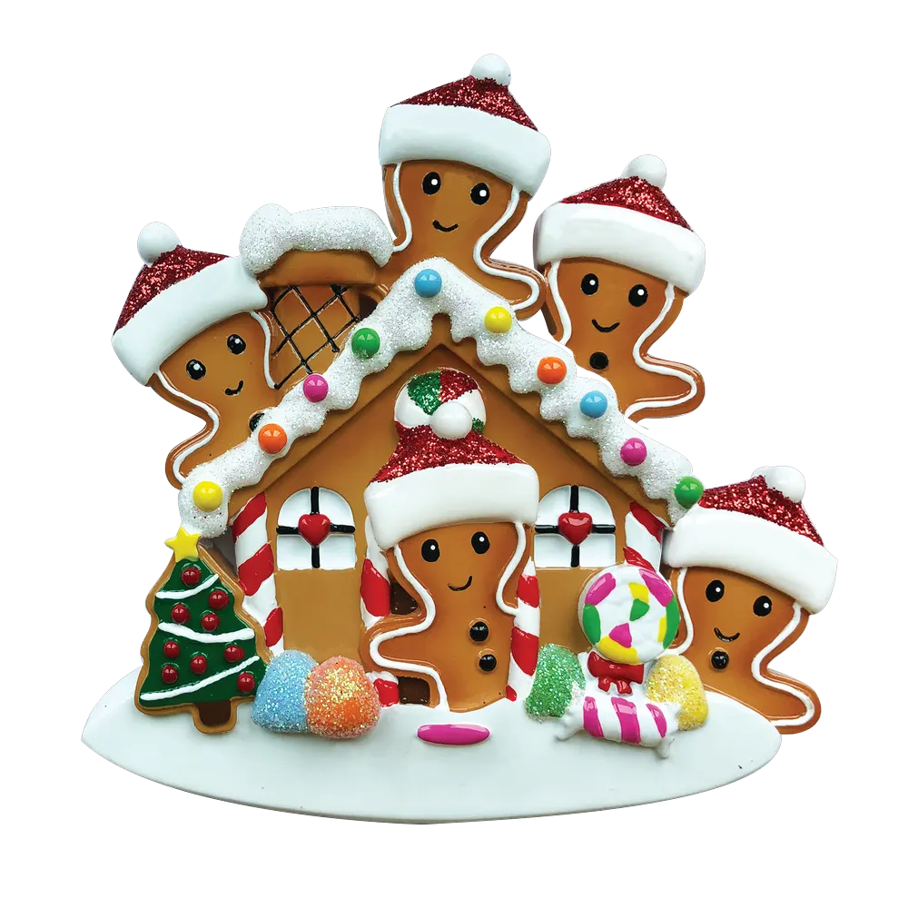 OR1872-5 - Gingerbread House Family of 5 Personalised Christmas Decoration