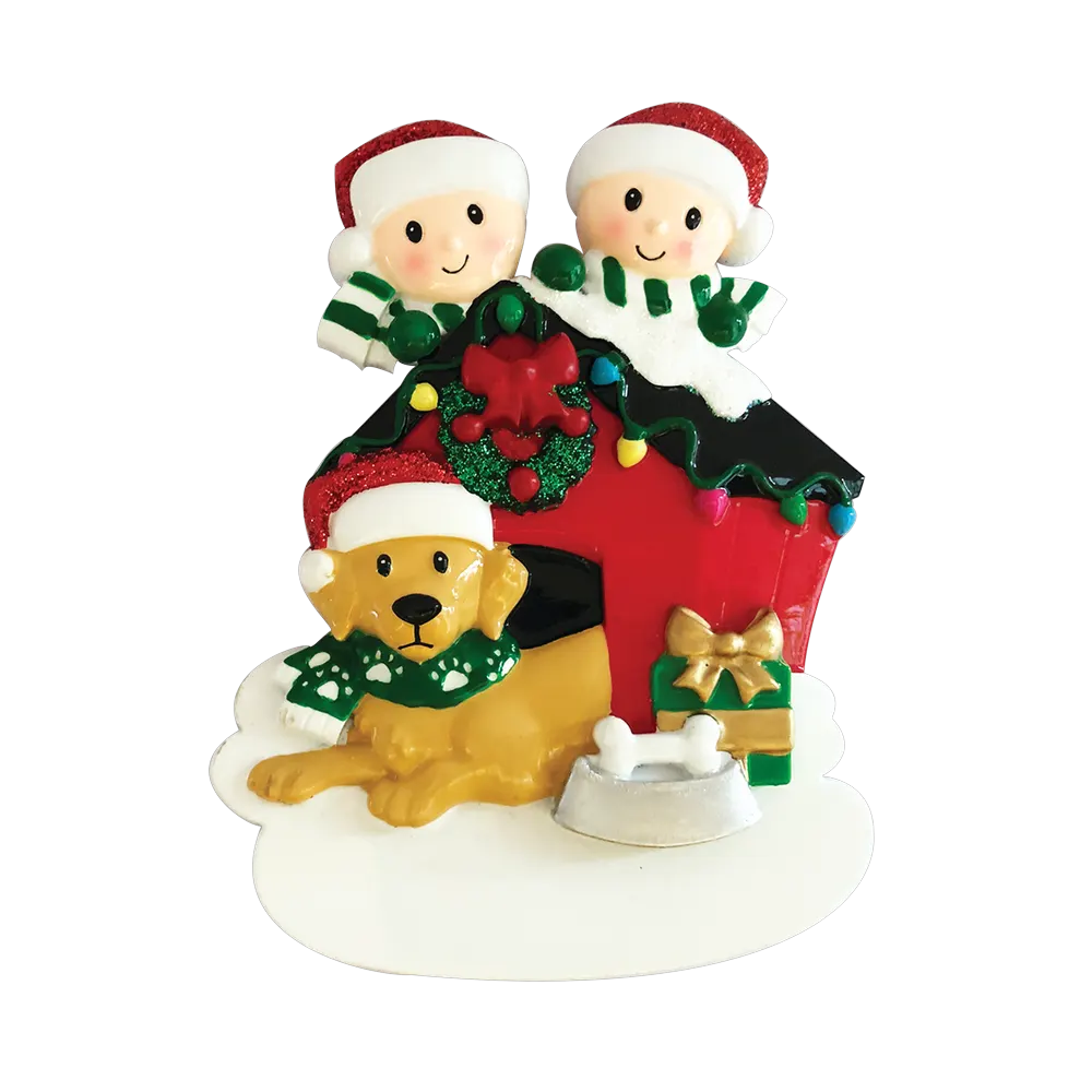 OR1909-2 - Family of Two With Dog Personalised Christmas Decoration