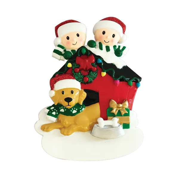 OR1909-2 - Family of Two With Dog Personalised Christmas Decoration