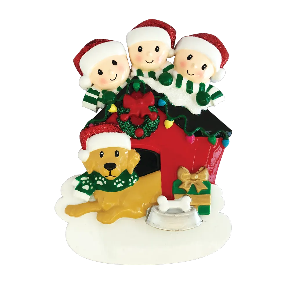 OR1909-3 - Family of 3 With Dog Personalised Christmas Decoration